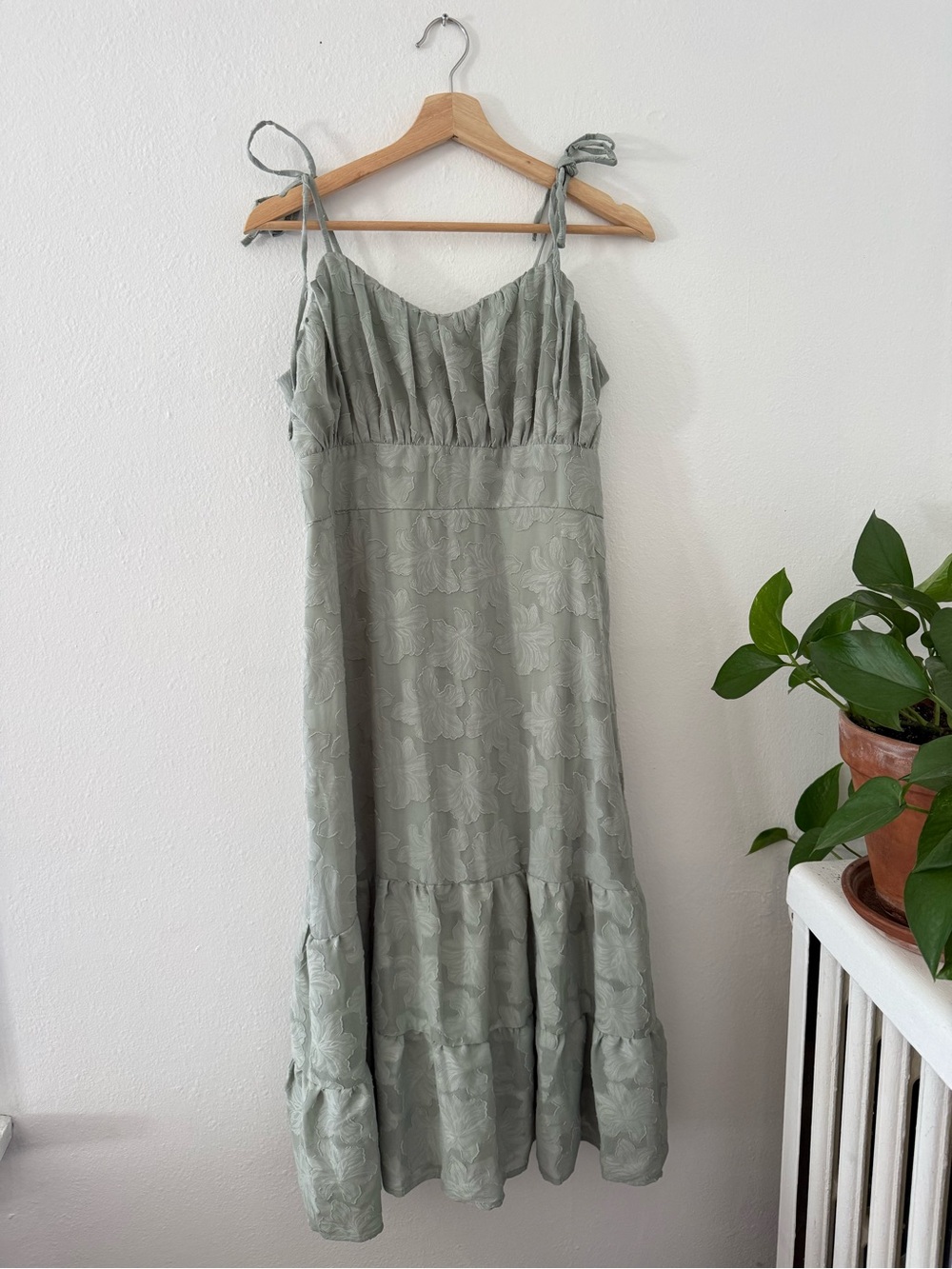 Speechless Sage Green Tie-Strap Midi Dress